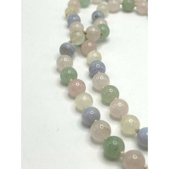 Multicolored Morganite? Round Beaded Necklace 31" Long - Picture 3 of 6